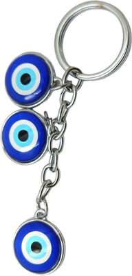Le Stylo Lucky Fengshui Evil Eye Triplet Blue Beads Gift Keychain For Car and Bike Key Chain