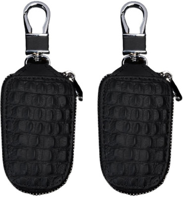 KOOSHLO Leather Car Key Case Smart Key Chain Holder Keyring Zipper Bag with Metal Hook Key Chain
