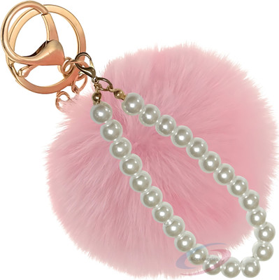 iAccessories Soft Faux Fur Pompom With Pearls Pink Key Chain