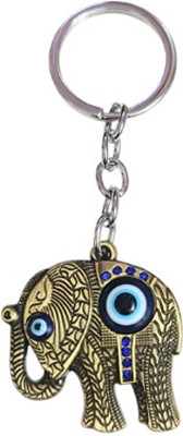 PEARLISH Premium Quality Evil Eye Elephant Keychain (Golden) Key Chain