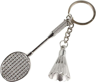 dk printing Badminton Racket Shutlecoke Metal Keychain (Silver) Key Ring Key Chain
