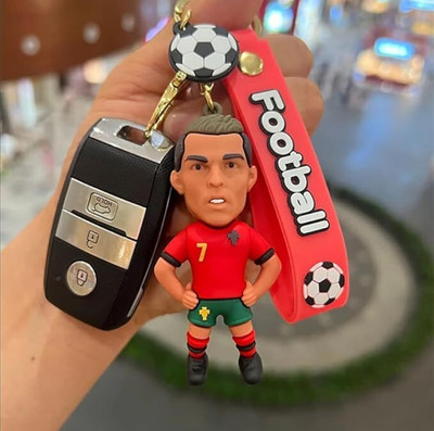 GKM Football Player Ronaldo 3D keychain With Long Ribbon pvc keyring for boys/girls Key Chain