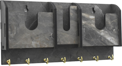 AG Enterprises Premium 83 Double Mobile Stand, Remote Stand & Key Holder With 7 S.S. Key Hook. Wood Key Holder(7 Hooks, Black)