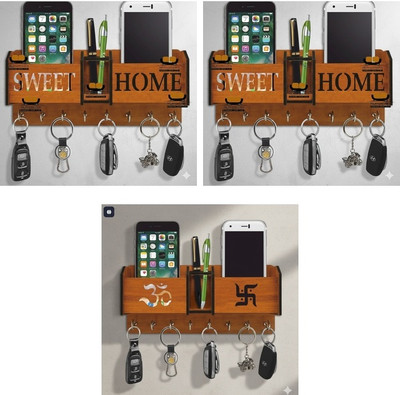 Z cross KEY HOLDER121 Wood Key Holder(7 Hooks, Brown)