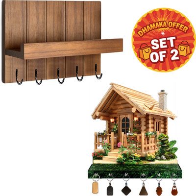 Canvibe KEY HOLDER128(1200) Wood Key Holder(4 Hooks, Brown)