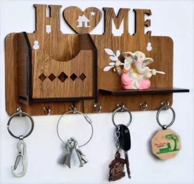 Arpita Crafts Hearthome_Key Wood Key Holder(7 Hooks, Beige)