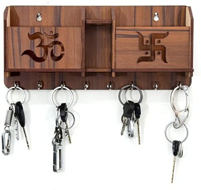 SHOPEHEART Om Swastik key holder 2 box with pen stand Wood Key Holder(8 Hooks, Brown)