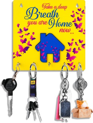 Suveharts Key Holder | Key Holder For Wall | Keyholder | Key Hanger For Home-SQ_4 Wood Key Holder(5 Hooks, Yellow)
