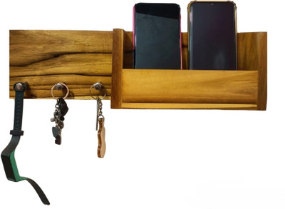 Wisekrafter Modern Wooden Wall Mounting Entry way Organiser Key Chain Holder & Mobile stand Wood Key Holder(3 Hooks, Brown)