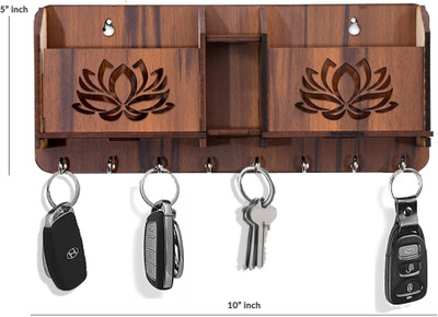 MONIOSIS Kamal Shape Wooden Keychain Holder Wood Key Holder(8 Hooks, Brown)