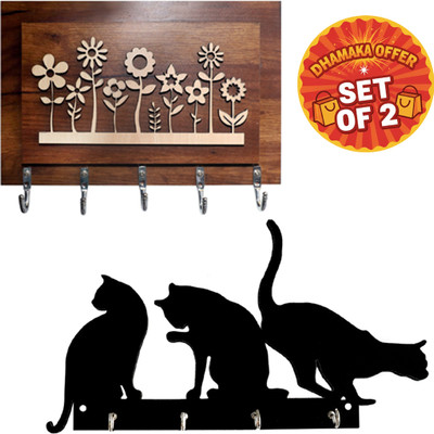 Canvibe KEY HOLDER38(1000) Wood Key Holder(4 Hooks, Brown)