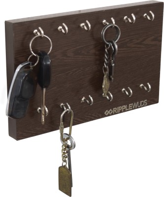 RIPPLEWUDS Azure Wall Mount Key Holder Wood Key Holder(12 Hooks, Black)