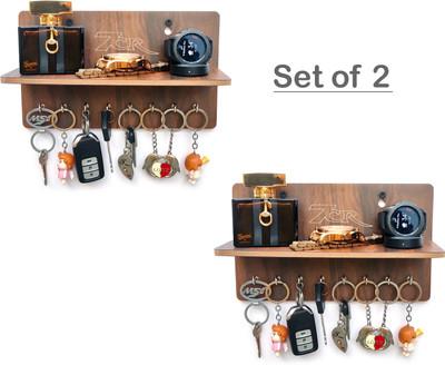 7CR key holder F shelf (WB) Wood Key Holder(16 Hooks, Brown)
