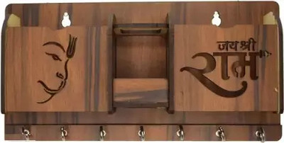 SHREE RAM IMPEX KeyChain Holder, Key Hanger With Shree Ram and Hanuman Design Wood Key Holder(7 Hooks, Brown)