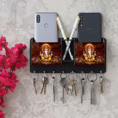 CAPIO ART UV PRINTED DESIGNER GANESHA Wood Key Holder(8 Hooks, Brown)
