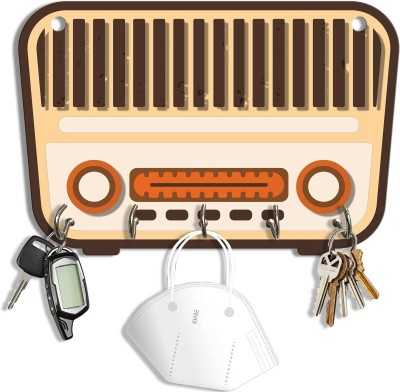 RAO INDUSTRIES radio key holder Wood Key Holder(5 Hooks, Yellow)