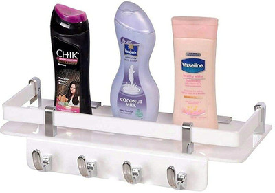 Spacekeeper Acrylic Key Holder with Shelf 2 in 1 /Multipurpose/Key Shelf for Home (12 inch) Acrylic Key Holder(4 Hooks, White)