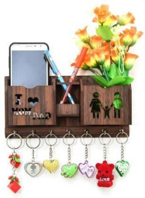 Kiyan traders Wooden key holder for organizing and accessing your keys easily. Wood Key Holder(7 Hooks, Brown)