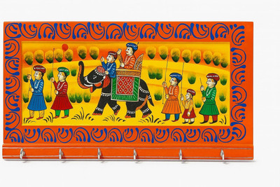 mukesh global trading Handcrafted Wooden Key Holder with Rajasthani Painting Wood Key Holder(6 Hooks, Multicolor)