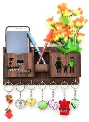 Shivucrafts Wooden Wall-Mounted Key Holder for Home, Office, and Entryway Decoration Wood Key Holder(8 Hooks, Brown)