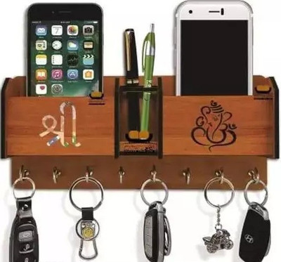 Navikom Shri Ganesh Navikom Wood Key Holder(8 Hooks, Brown)