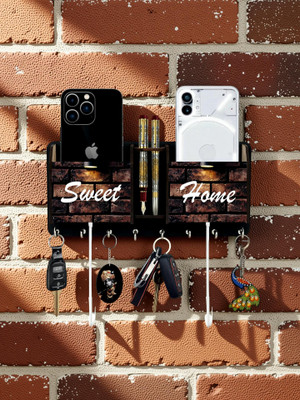 SK PARO Key holder/key hanger 2box mobile stand/pen stand Wood Key Holder(8 Hooks, Black, Brown)