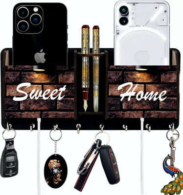 Key holder/key hanger 2box mobile stand/pen stand Wood Key Holder(8 Hooks, Black, Brown)