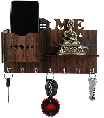 Vishnu Enterprises Wooden Wall Key Holder with Home Design | Mail Organizer with 7 Hooks Wood Key Holder(7 Hooks, Brown)