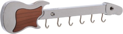 DecorHouse Designer Guitar Shaped Key Stand For Kitchen/Home Decoration Iron Key Holder(6 Hooks, Silver)