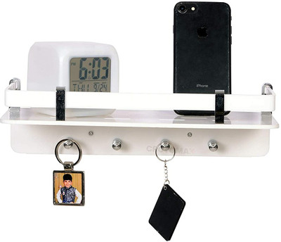 Spacekeeper Acrylic Key Holder with Shelf 2 in 1 Multipurpose/Key with Wall Mount Acrylic Key Holder(4 Hooks, White)