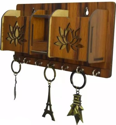 Weblot Wood Key Holder(7 Hooks, Brown)