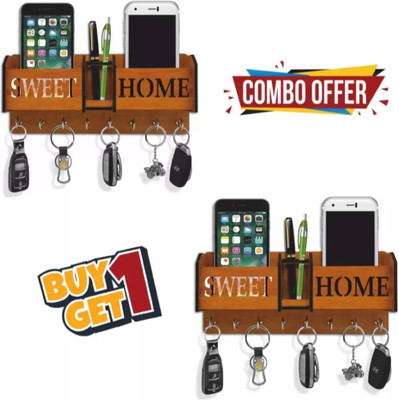 SK PARO pack of 2 sweet home key holder for wall and home Wood Key Holder(8 Hooks, Multicolor)