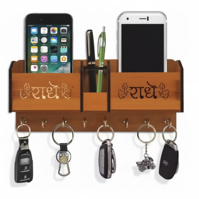 prem craft RADHE Wood Key Holder(6 Hooks, Brown)