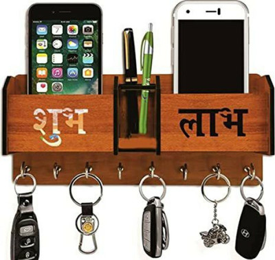 Dheeraj Creation SHUBH LABH WOOD PHOTO FRAME Wood Key Holder(8 Hooks, Brown)