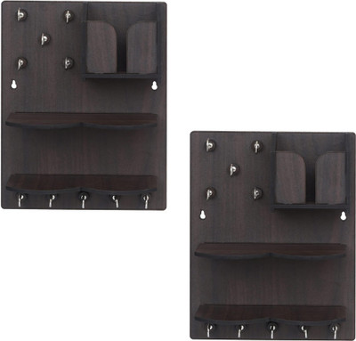 Flipkart SmartBuy Premium KeyChain Hanging Board with Mobile Charging Stand Wood Key Holder(10 Hooks, Brown)