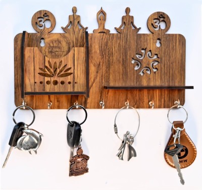 Dheeraj Creation Hindu yoga motivational key holder (positive waive) Wood Key Holder(8 Hooks, Brown)