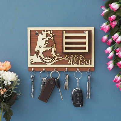 Mystica Keyholder pack of 1 multiolour, 127 Wood Key Holder(6 Hooks, Multicolor)