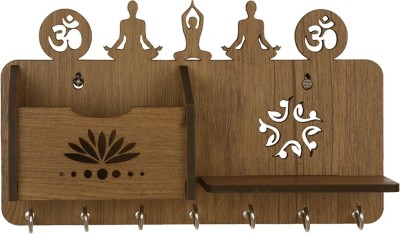 SEHAZ ARTWORKS Yoga Asanas-WT-KeyHolder Wood Key Holder(7 Hooks, Beige)