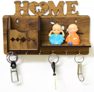 KK CRAFT Stylish Wooden Key Holder For Home Decor Wood Key Holder(6 Hooks, Brown)