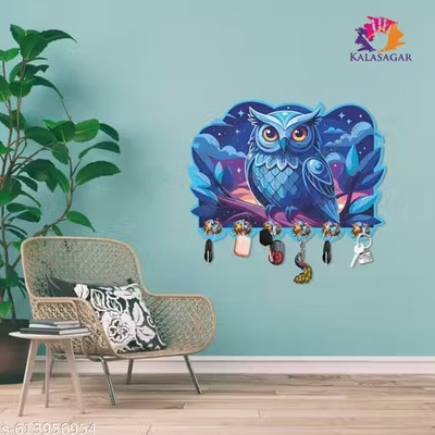 aarav fashion creation owl key holder Wood Key Holder(6 Hooks, Blue)