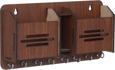 Kaynka Handmade Home Décor Wooden Key Holder (8 Hooks) (Design Wriffy 3 Line) Wood Key Holder(8 Hooks, Brown)