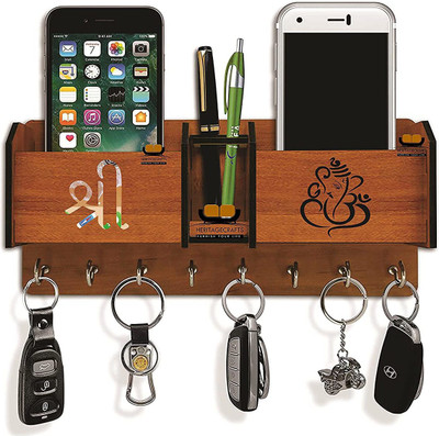 Dheeraj Creation Beautifull Handmade Handicraft Wood Key Holder(8 Hooks, Multicolor)