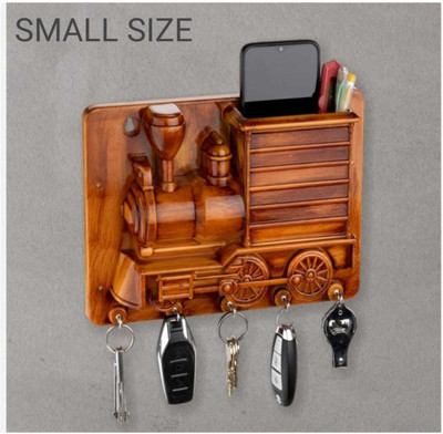 Plastichouse Plastic Multi Color Wall Mounted Small Engine Home Design Mobile Holder Plastic Key Holder(5 Hooks, Brown)