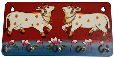 mukesh global trading Handcrafted Wooden Key Holder with Rajasthani Painting Wood Key Holder(5 Hooks, Multicolor)