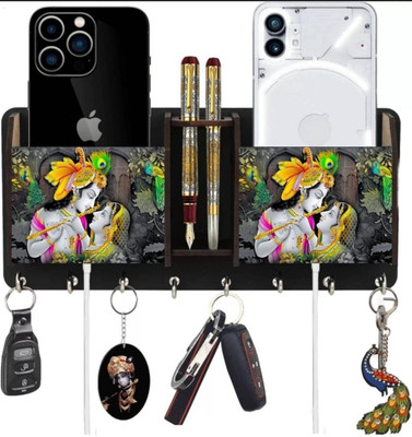 Radheyen Printed Radhakrishna Two Box Wood Key Holder Wood Key Holder(7 Hooks, Multicolor)