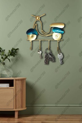 F K Metals Metal Key Hanger Scooter wall hanging Iron Key Holder(4 Hooks, Blue, Gold)