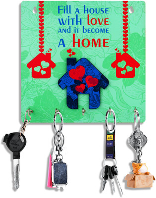 Suveharts Key Holder | Key Holder For Wall | Keyholder | Key Stand For Wall-SQ_6 Wood Key Holder(5 Hooks, Green)