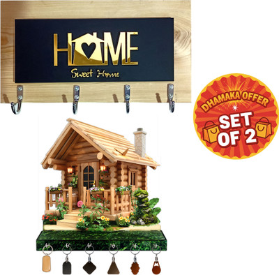 Canvibe KEY HOLDER169(1200) Wood Key Holder(4 Hooks, Brown)
