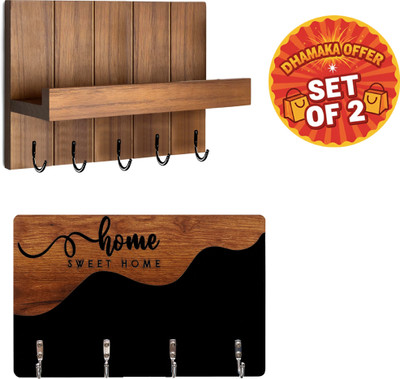 Canvibe KEY HOLDER121(1200) Wood Key Holder(4 Hooks, Brown, Black)