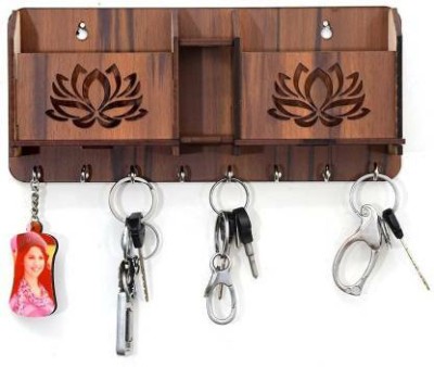 nayan 2 pocket with pen stand holder for home office bedroom Design103 Wood Key Holder(8 Hooks, Brown)